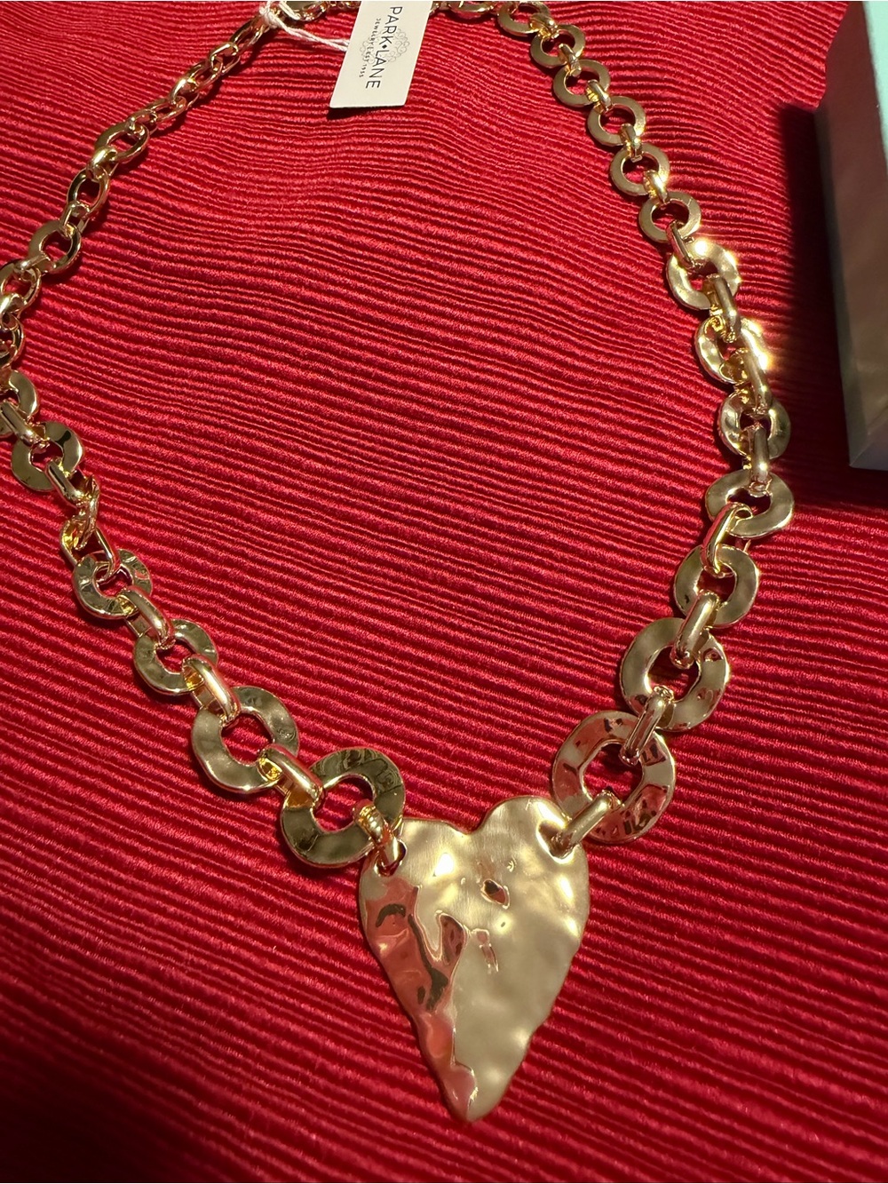 Park Lane Gold Hammered Heart Statement Necklace